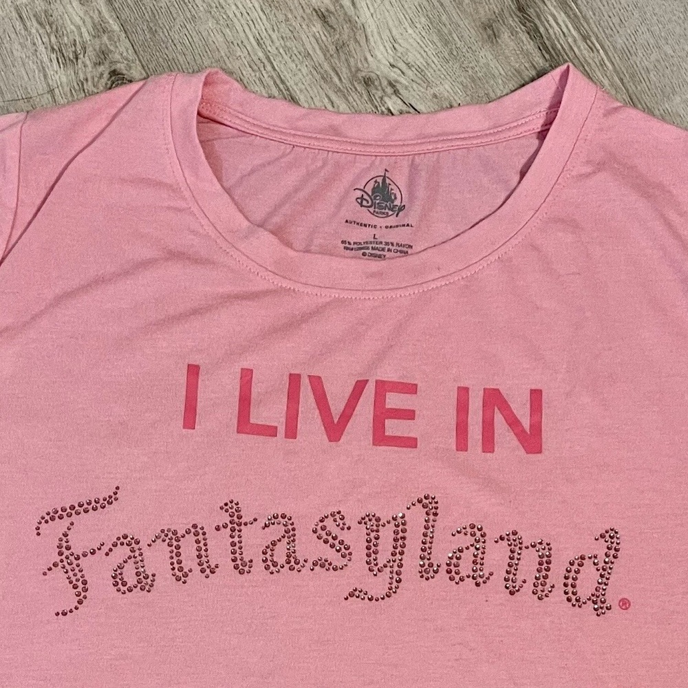 NEW DISNEY PARKS “I LIVE IN FANTASYLAND”Jeweled T-Shirt Sz L (39.99) NWOT - Picture 2 of 4
